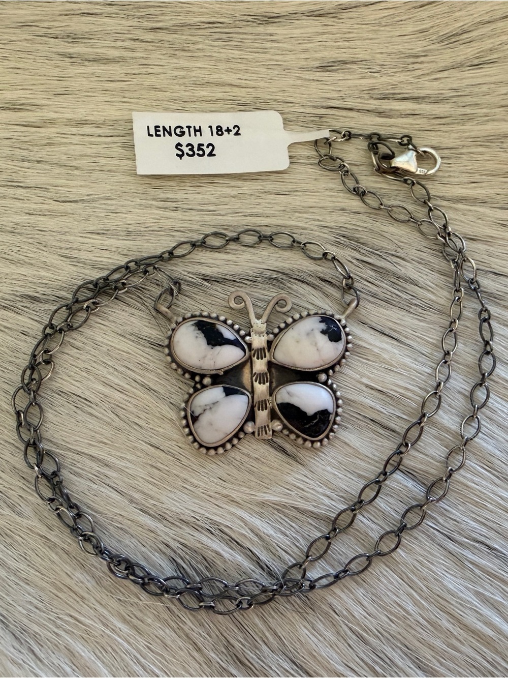 ❤️ Premium White Buffalo Brushed Sterling 925 Butterfly 20” Adjustable Necklace